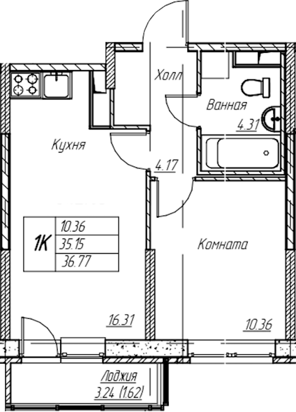 1-комнатная квартира 36.77 м², 2/22 эт., ЖК «Парк-квартал Юнтолово»